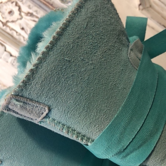 GQPY Shearling Lined Turquoise Suede Ribbon Laced Mid Calf Boot Size 36 - Picture 7 of 9